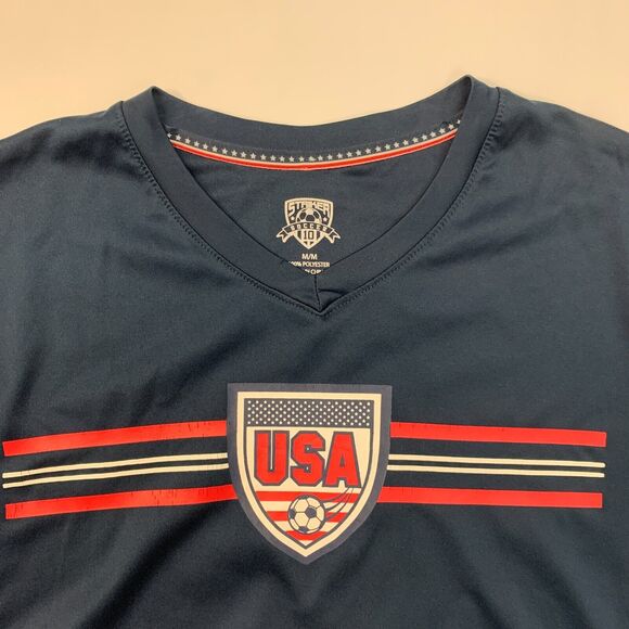 Striker Soccer Team USA T Shirt Mens M Medium Navy Blue V Neck Short Sleeve - Picture 5 of 13